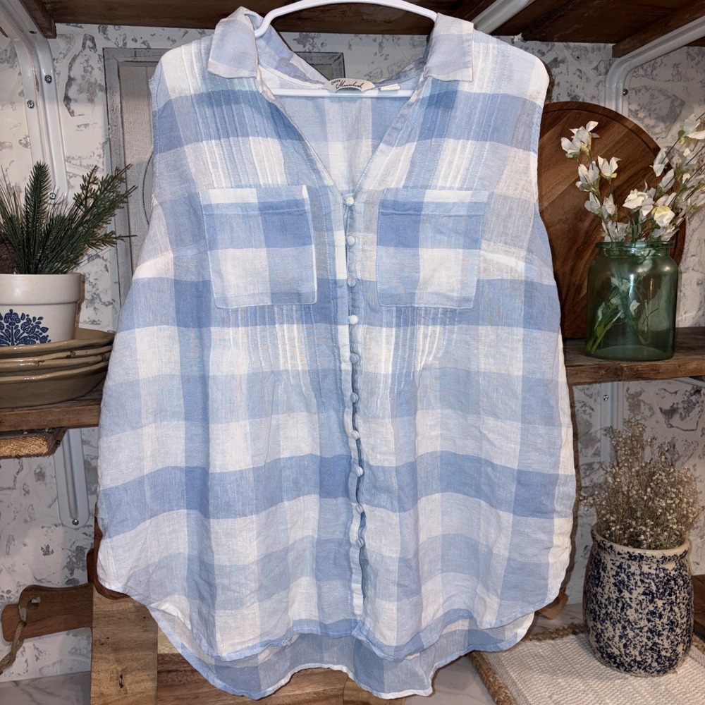 Anthropologie Cafe Marrakesh Women's XL Cottagecore Gingham Plaid Button Shirt